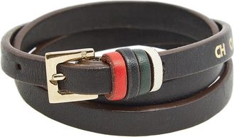 Carolina Herrera Brown Leather Gold Tone Wrap Bracelet