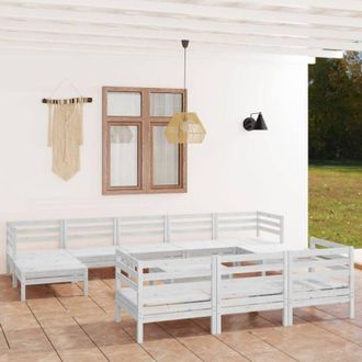 vidaXL Juego De Muebles De Jard&iacute;n 11 Pzas Madera Maciza De Pino Blanco Vidaxl