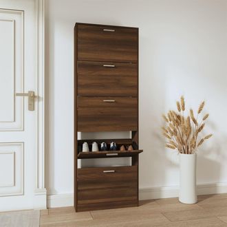 vidaXL Vidaxl - Mueble Zapatero Madera Contrachapada Marr&oacute;n Roble 59x17x169 Cm