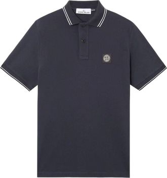 Stone Island 2200010 Slim-Fit Compass Patch Polo Shirt Navy Blue L1S1522000-10S0018-V0020