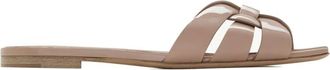 Saint Laurent Schoenen, Dames, Beige, 37 1/2 EU, Leer, Tribute Patent Leather Slide Sandalen