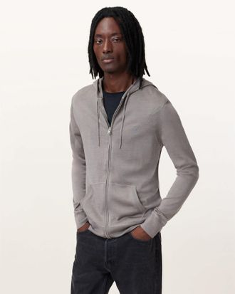 AllSaints Mens Merino Wool Mode Merino Zip Up Ramskull Hoodie, Size: XS