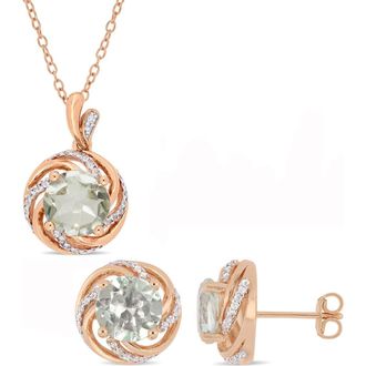 Delmar Green Quartz & Diamond Swirl Stud Earrings & Pendant Necklace Set at Nordstrom Rack