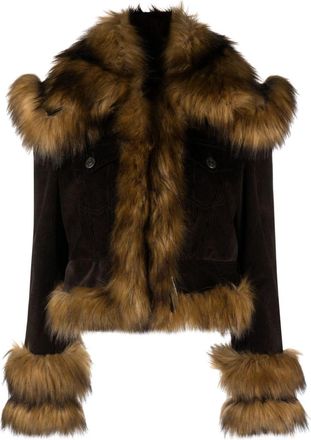 Dsquared2 faux-fur trim corduroy cotton jacket - women - Cotton/Polyester/Acrylic/Modacrylic/Cotton/Polyester/Acetate - 40 - Brown