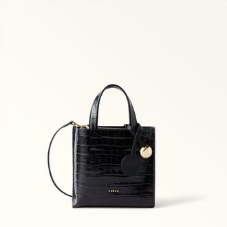 Furla Divide It Borsa Shopping Mini Nero Nero Pelle Di Vitello Stampa Cocco Donna