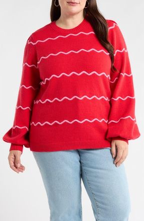 Sugarlips Maeverly Wavy Stripe Sweater in Red-Fuchsia at Nordstrom, Size 2X