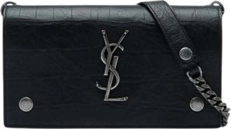 Saint Laurent Pre-owned Embossed Leather Crossbody Bag - Dames - Vintage Schoudertas - Zwart - ONE Size - Leer - Vintage