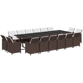 vidaXL Juego Comedor Jard&iacute;n 17 Pzas Con Cojines Rat&aacute;n Sint&eacute;tico Marr&oacute;n Vidaxl