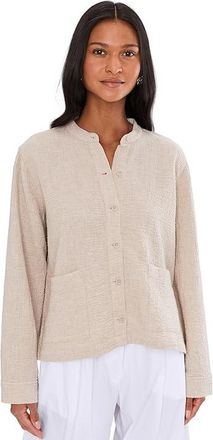 Eileen Fisher Organic Cotton Doubleweave Mandarin Collar Jacket Womens Jacket Dove : LG, Cotton/Elastane