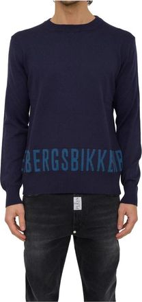 Dirk Bikkembergs Blauw Shirt - Heren - Ronde hals truien - Blauw - S - Wol - Truien & Vesten