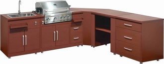 Oviala Cocina exterior esquinera de 5 piezas con fregadero y barbacoa de obra