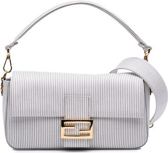 Fendi Pre-owned Womens Baguette Striped Canvas Bag - White Textile - One Size