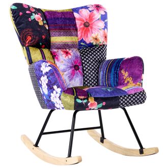 Beliani Silla Mecedora Tapizado De Terciopelo Patas De Madera Patchwork Multicolor Oulu