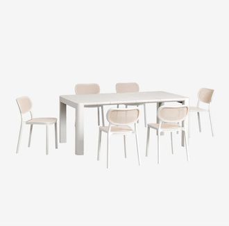 Sklum Sklum - Set De Mesa Rectangular (180x100 Cm) Arnadine Y 6 Sillas De Comedor Apilables Omara