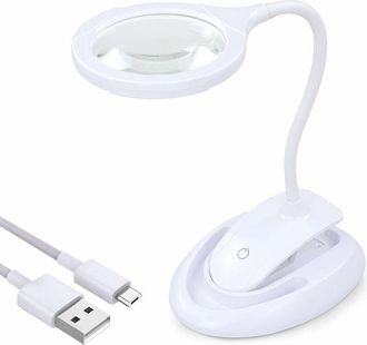 OEM Lupa Con Luz - Aumento 5x Y 10x - Soporte Pesado Y Pinza Para Escritorio - Recargable Por Usb - Brillo Ajustable - 1 Unidad