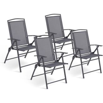 IDMarket Set di 4 sedie da giardino pieghevoli ALGHERO in metallo e textilene grigio antracite con braccioli