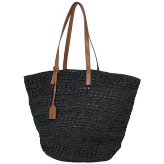 Saint Laurent Black Brown Raffia Leather Tote Bag (Pre-Owned)