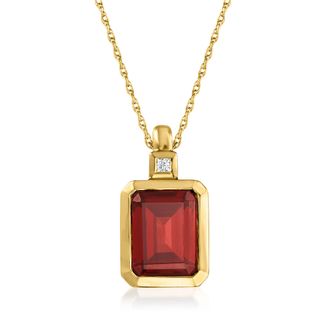 Ross-Simons Garnet Pendant Necklace With Diamond Accent in 14kt Yellow Gold