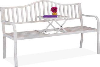 Relaxdays Relaxdays Banco Jard&iacute;n Con Mesa Plegable, 3 Plazas, Estable, Decoraci&oacute;n Jard&iacute;n Exterior, 89x150x58,5 Cm, Blanco Y Bronce