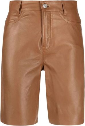 Frame Denim Bruin Leren High-Waisted Shorts - Dames - Korte Broeken - Bruin - W24 - Leer - Korte Broeken