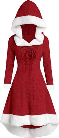 Generic Ladies Dresses Winter Velvet Trim Long Sleeve Retro Cocktail Dress Midi Length Evening Gown Velvet Blend Light Red