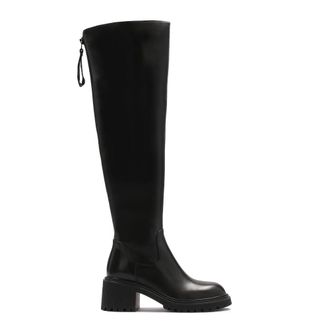 Kazar Schoenen, Dames, Zwart, 41 EU, Leer, Zwarte leren laarzen met een bovenkant onder de knie