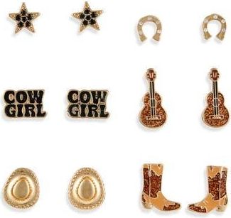 Leith Cowboy 6-Pack Assorted Earrings in Black Multi- Gold at Nordstrom Rack