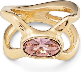 UNOde50 18K Gold Plated Metal Alloy Ring, Spider Leg Shape With Medium Oval Box And Pink Crystal