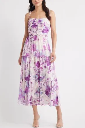 Chelsea28 Ruched Metallic Maxi Dress in Pastel Watercolor Floral at Nordstrom Rack, Size X-Small