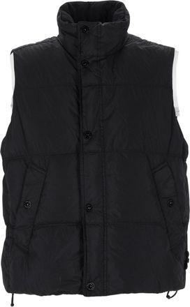 Stone Island Wind-Resistant Black Padded Vest with Adjustable Drawstrings