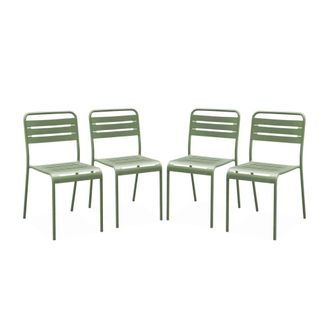 Sweeek Silla de jard&iacute;n bistr&oacute; de acero, set de 4, verde