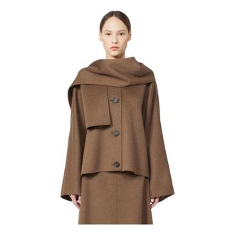 Max Mara Jassen, Dames, Bruin, S, Wol, Cropped wollen jas met sjaal