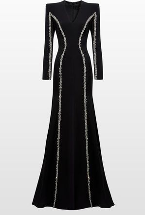 Jenny Packham Ghost Orchid Embellished Long-Sleeve Maxi Dress in Liquorice at Nordstrom, Size 18 Uk