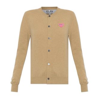 Comme Des Gar&ccedil;ons Truien & Vesten, Dames, Beige, M, Wol, Wol Cardigan met Logopatch