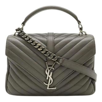 Saint Laurent Pre-owned Handbags, female, Gray, Size: ONE SIZE Pre-owned College Leather 2way bag