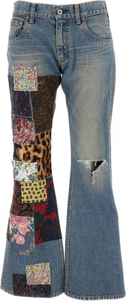 Junya Watanabe Multicolor Patchwork Distressed Low-Rise Flare Jeans