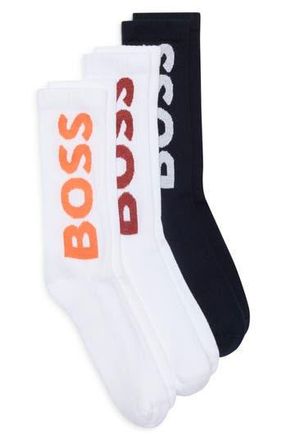 BOSS 3-Pack Logo Ribbed Crew Socks in Open Miscellaneous at Nordstrom Rack, Size 7-13