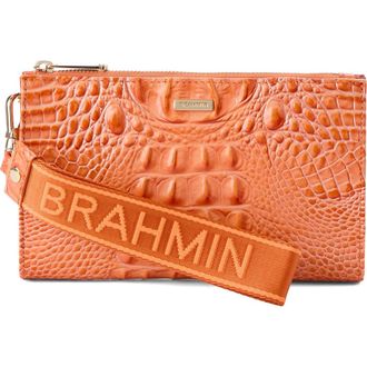 Brahmin Adia Croc Embossed Leather Wristlet in Solar Orange at Nordstrom