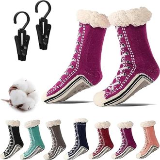 Generic Ultra-Thick Cute Slipper Home Socks-2026 New Ultra Tthick Cashmere Slipper Socks with Grips for Women (Purple)