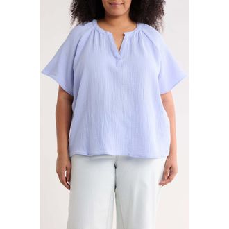 Beach Lunch Lounge Artina Short Sleeve Blouse in Light Denim at Nordstrom, Size 1 X