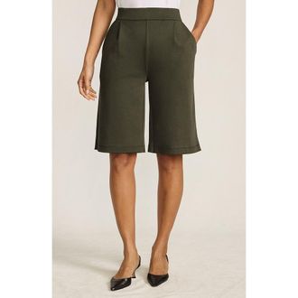 Lands End Knit High Rise Pleated 12 Bermuda Shorts in Forest Moss at Nordstrom, Size 3X