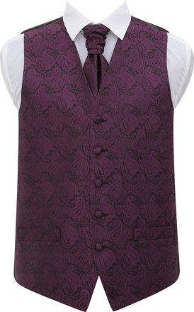 DQT Paisley Floral Patterned Wedding Waistcoat, Cravat & Pocket Square Set for Men (XXL, Purple, xx_l)