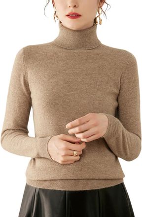 Dissa WEWE Women 95% Cashmere Jumper Brown Roll Neck Sweater Long Sleeve Relaxed Cashmere Wool Thin Jumper Solid Color Ladies Sweater,6,RMS3301