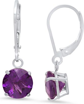 MAX + STONE Sterling Silver Round Checkerboard Cut Gemstone Leverback Earrings (8mm)