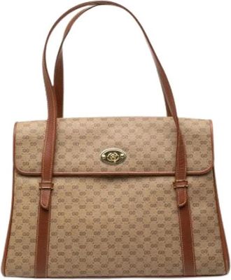 Gucci Pre-owned Canvas Shoulder Bag - Dames - Vintage Schoudertas - Beige - ONE Size - Leer - Vintage