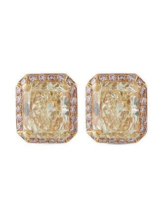 Luxury Bazaar 18K yellow gold diamond stud earrings - women - 18kt Yellow Gold/Pink Diamond/Diamond - One Size