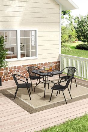 Living and Home Square Garden Tempered Glass Table with 4 PE Rattan Chairs