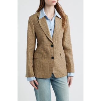 Rag & Bone Frank Plaid Linen Blazer with Poplin Bib in Tan Plaid at Nordstrom, Size 12
