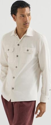 Brunello Cucinelli Garment-dyed overshirt in cotton gabardine with spread collar and chest pockets in White at Nordstrom, Size Xx-Large
