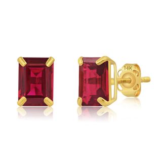 MAX + STONE 14k Yellow Gold Solitaire Emerald-Cut Gemstone Stud Earrings (7x5mm)